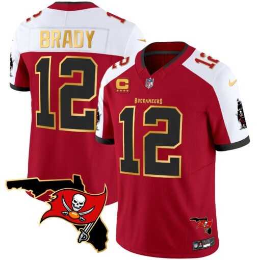 Men%27s Tampa Bay Buccaneers #12 Tom Brady Red White With Florida Patch Gold Trim Vapor Stitched Jersey Dyin->tampa bay buccaneers->NFL Jersey